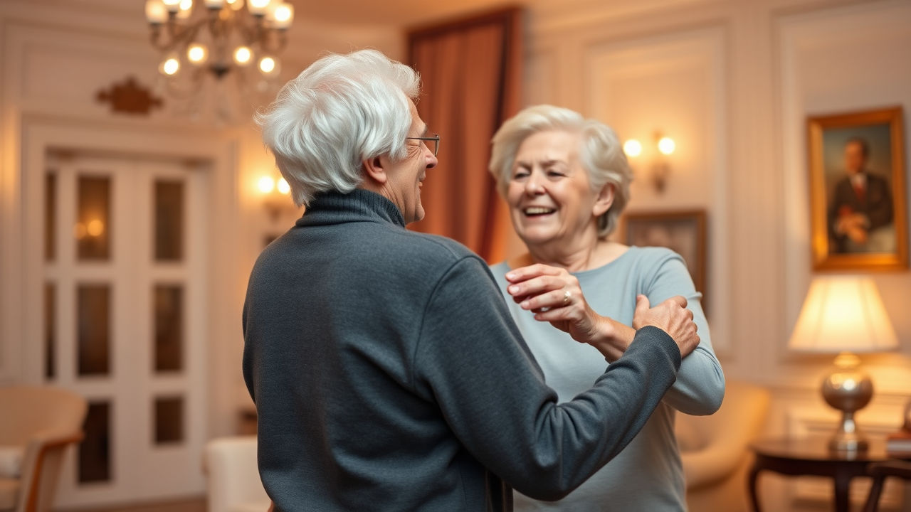 pareja de ancianos bailando expresando alegría y bienestar